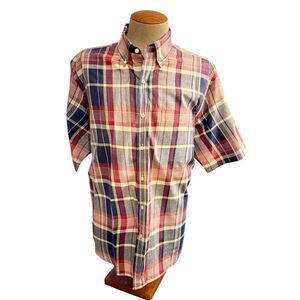 Vtg Club Room Men’s Madras Plaid Short Sleeve Shirt Sz. XL Picnic Fathers Dad